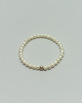 Bracciale elastico di Perle Bianche d’Acqua Dolce con sfera in Argento liscia