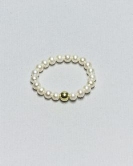 Anello Elastico di Perle Bianche D’Acqua Dolce con sfera in Argento