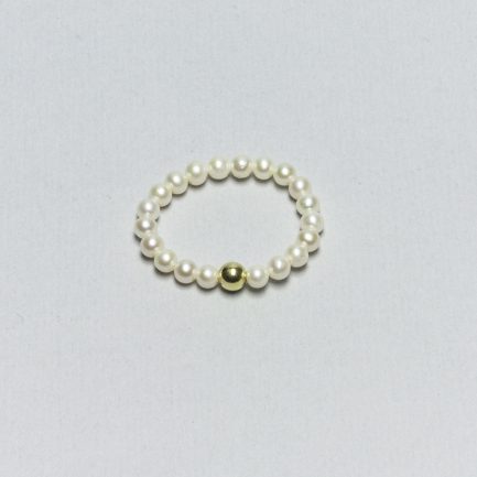Anello Elastico di Perle Bianche D'Acqua Dolce con sfera in Argento