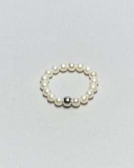 Anello Elastico di Perle Bianche D’Acqua Dolce con sfera in Argento