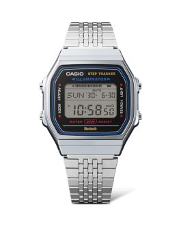 CASIO VINTAGE Mod. SILVER -BLUETOOTH® SMARTPHONE LINK w. built-in accelerometer senses body movements + steps counter