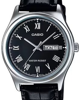 CASIO COLLECTION Mod. DAY DATE, ROMAN INDEXES, LEATHER – BLACK