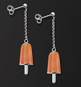 AMBROSINI JEWELS –  ORECCHINI ARGENTO 925°  ghiacciolo finitura bianca pietra arancio piccoli (14x8mm)